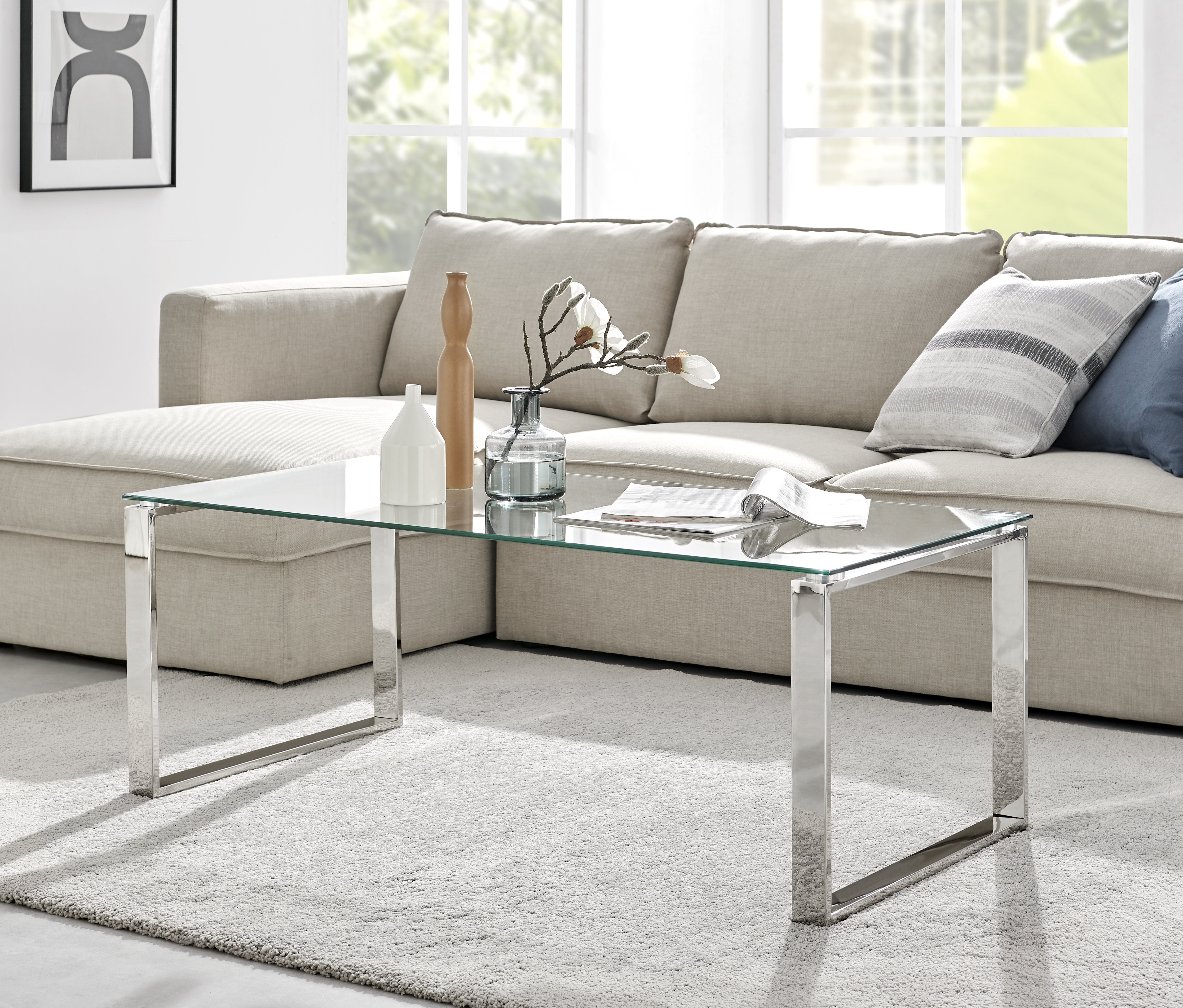 East Urban Home Eugenia Modern Sleek Sled Design Chrome Metal and Glass Coffee Table Reviews Wayfair